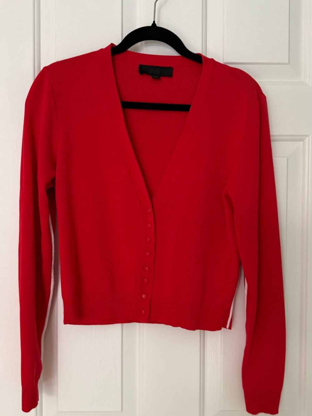 Zara Bold Red V-Neck Button Cardigan